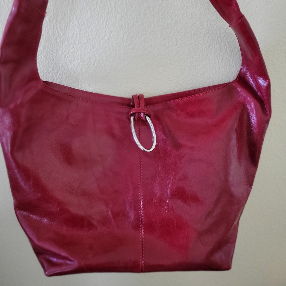 Vintage By GIUDI Red Leather Shoulder Bag - Classic Women's Hobo,neve Ben Used.